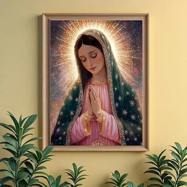 5D Full Coverage Rhinestone Painting DIY Kit, Sparkling Religious Virgin Mary Diamond Art Handicraft, Polyester Making Kit Supplies, Beginner-Friendly Giftready DIY Wall Decor for Art Enthusiasts, No Battery Needed