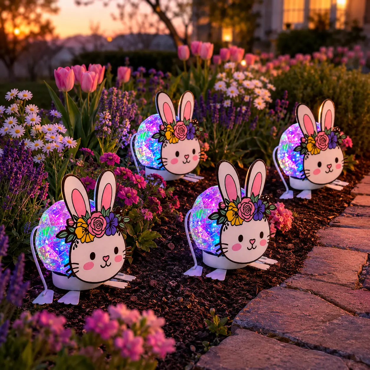 Prismatic Rabbit Garden Decorative Lights, Outdoor LED Crystal Ball Animal Lights, Solar-Powered Decorative Lights, Cute Wreath Rabbit Garden Mood Lights, IPX4 Waterproof, Suitable for Porches, Patios, Lawns, Flower Beds, and Garden Decor