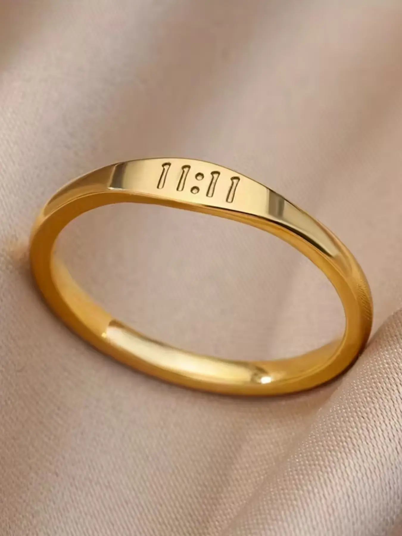 Minimalist Golden Stainless Steel Number Ring 11:11 Ring for Women Men, Versatile Punk Style Statement Jewelry Gifts, Non Tarnish Jewelry, Trendy Jewellery Accessories, No Tarnishing