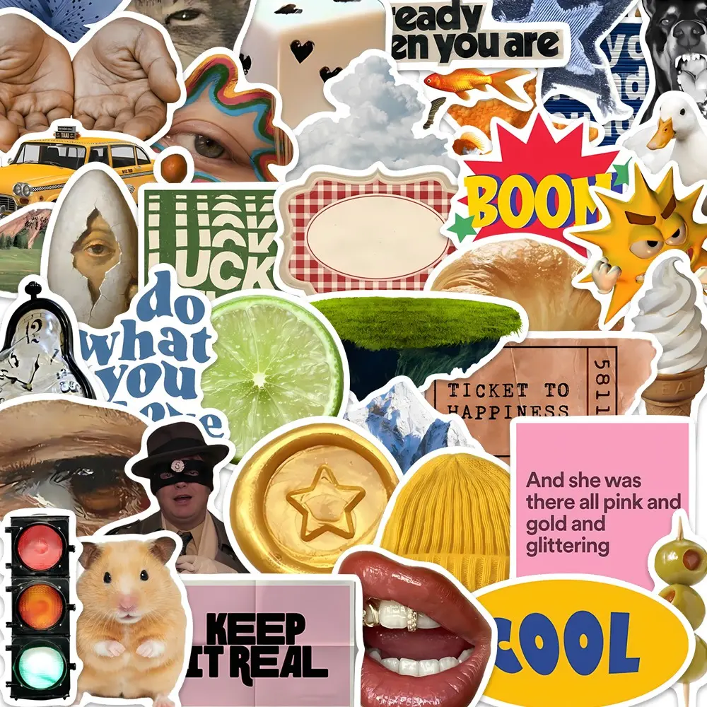 50pcs Retro Collage Stickers Pack, Waterproof Indie Aesthetic Vintage Trendy Quote & Graphic Decals for Laptop, Water Bottle, Journal & Scrapbook, VSCO Girl Gift, Crafts, Sticker Packs, Scrapbooking Stickers, Scrapbook Accessories