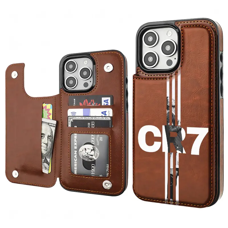 CR7 Football MVP Ronaldo NEW Trendy Durable Silicone TPU Card Holder Wallet Aesthetic Pattern Brown Casing For iphone 16 15 14 13 12 PRO PLUS MAX PU Leather Stylish Gift Shockproof Protection Anti-Drop Protective Protector Phone Cases Shell Cover