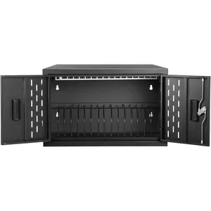 16-Device Charging Station for Laptops/Tablets, Wall-Mount Charging Cabinet for Chromebooks, Lockable Laptop & Tablet Storage Carts for Classroom Library Office, Black