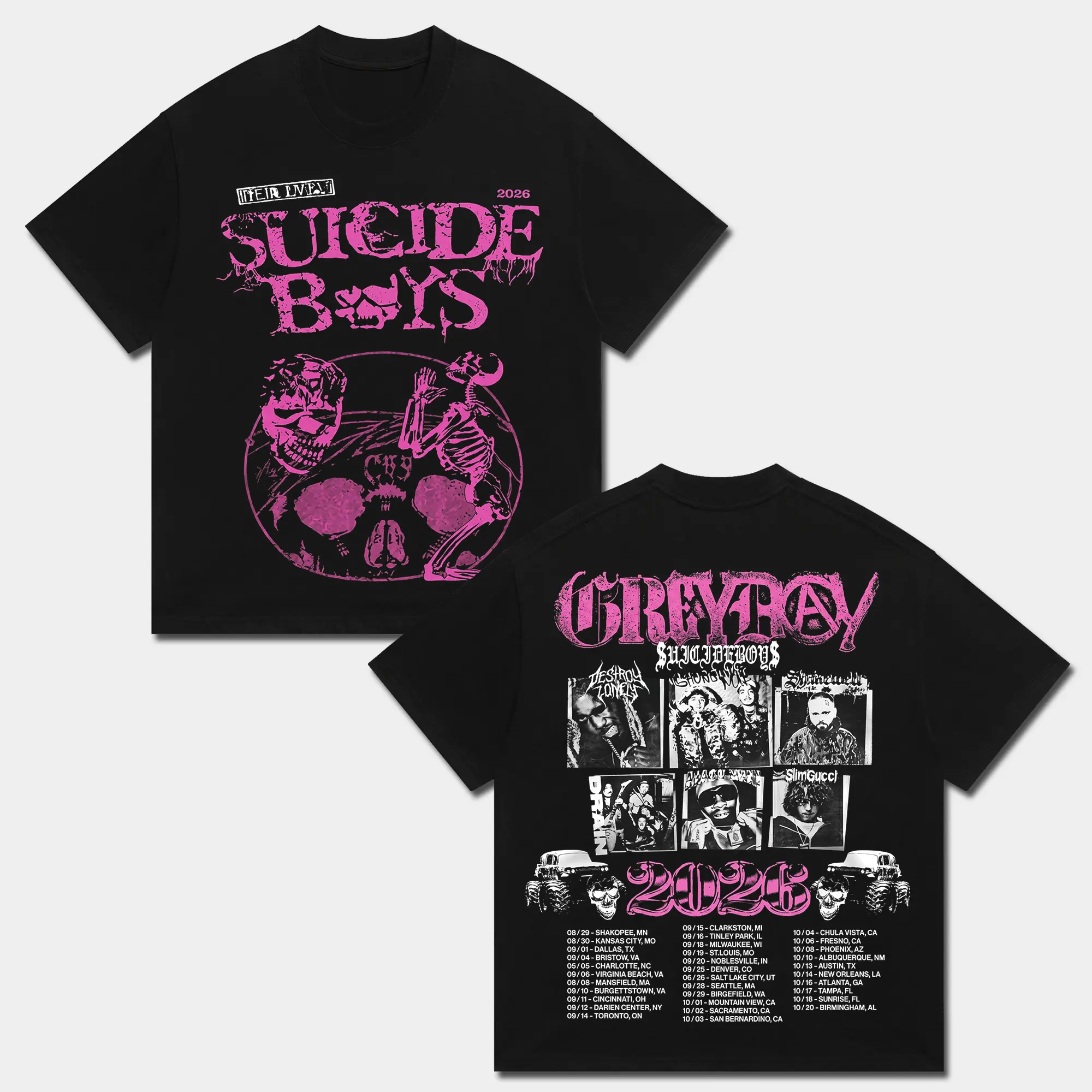 $uicideboy$ Shirt, Grey Day Tour 2026 T-Shirt, SB G59 Grey Five Nine Graphic Tee, Ruby Da Cherry Scrim Merch Top, Underground Hip Hop Rap Concert Dates Black Shirt, Heavyweight Oversized Gothic Dark Trap Y2K Streetwear Clothes