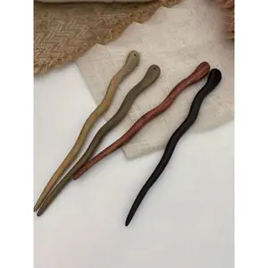 Piece Handcrafted Wooden Hair Sticks, Elegant Chinese Hairpin, Unique Headpiece for Formal Events, Natural Texture in Dark