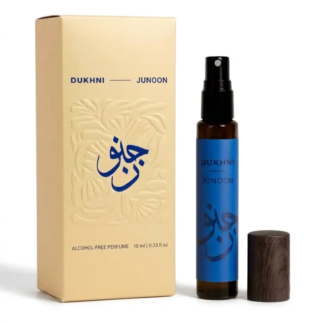 Dukhni Junoon Alcohol-Free Water-Based Eau de Parfum Spray - 10 ml Single Item Bold Spicy-Woody Middle Eastern Perfume for Adults, Prayer-Friendly Unisex EDP with Bergamot for Work & Everyday Wear