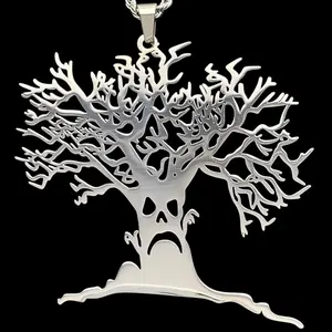 Haunted Mound Harold Tree Necklace 3" Mirror Polished Stainless Steel Hauntaholics Sematary Pendant with Laser Cut Design & Choice of Chain Free Gift Included
