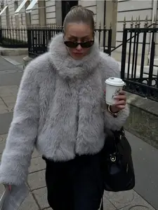 Women's Faux Fur Short Coat, Eco-Friendly Winter Jacket, Warm and Stylish Outerwear for Fall & Winter Seasons