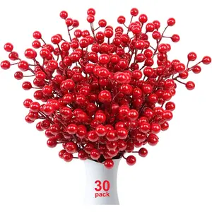 30 Pack Artificial Red Berry Stems, 8.2 Inch Christmas Berry Picks Holly Berries Branches for Christmas Tree Decorations DIY Crafts Wreath Decor