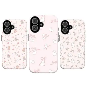 Cute Bunny Phone Case – Soft Pink Kawaii Rabbit Aesthetic Phone Cover for iPhone 17 16 15 14 13 12 11 Pro Max X XR XS & Galaxy S21–S25 | Pastel Cottagecore Bunny, Coquette Floral Bow, Adorable Animal, Preppy Girly Gift for Her Women Girls