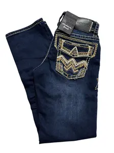 Montero Denim Pointed Stitched Pocket Dark Blue Modern Boot Jean