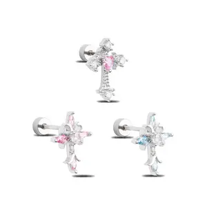 HERVAY 20G 6MM Cross Faith Stainless Steel Body Piercing Jewelry Merry Christmas - Labret Cartilage Helix Studs, Tragus/Nose Studs, Monroe Lip Rings  Medusa Piercing Gifts for Women Girls Men