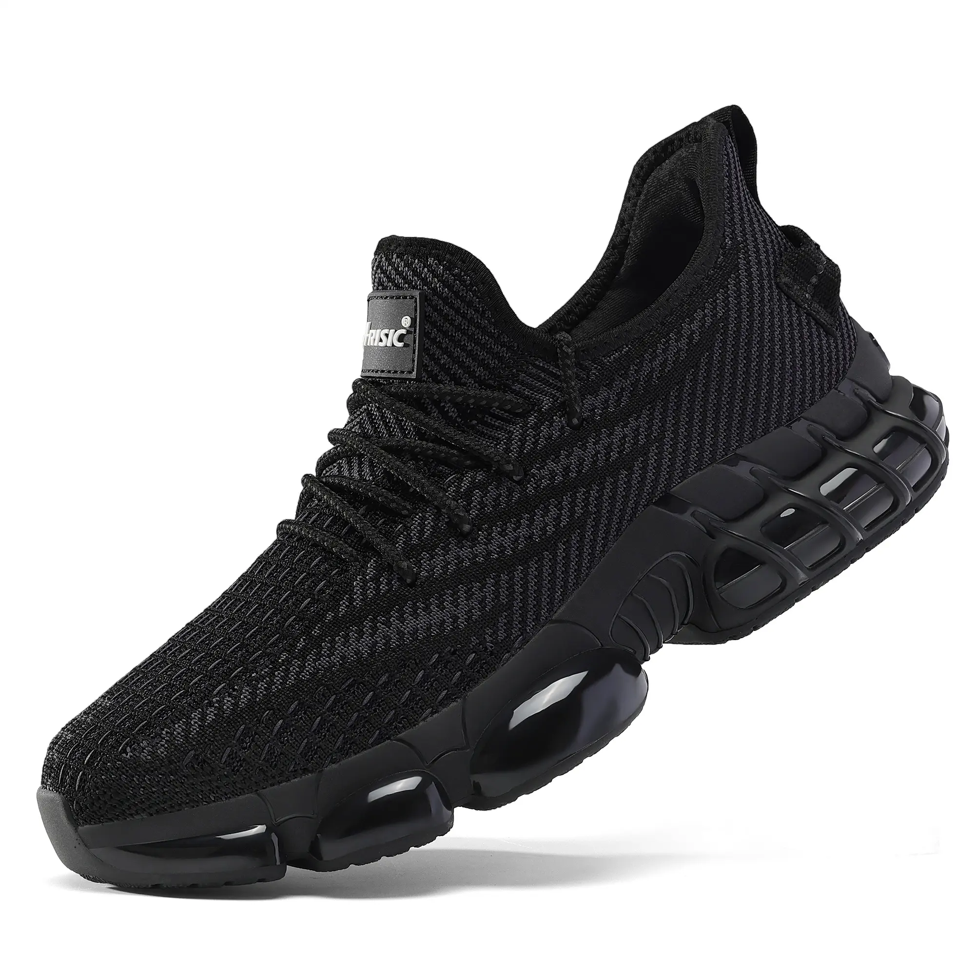 Women's Classic Flyknit Mesh Steel-Toe Safety Casual Trainers - Breathable, Puncture-Proof, Non-Slip Cushioned Sole, Round Toe, Lightweight Walking Patrol Shoes for Work, Outdoor All-Seasons (Black, Closed), Walking Shoes