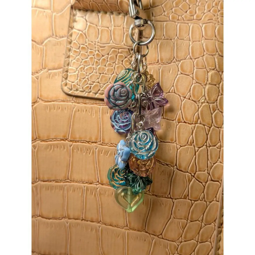 Multicolor Butterfly and Rose Bag Charm - Perfect for Adding a Touch of Elegance to Your Bag