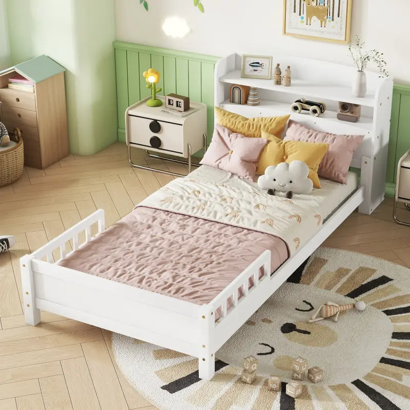 Twin Pine Wood bedframe with Bookcase Headboard