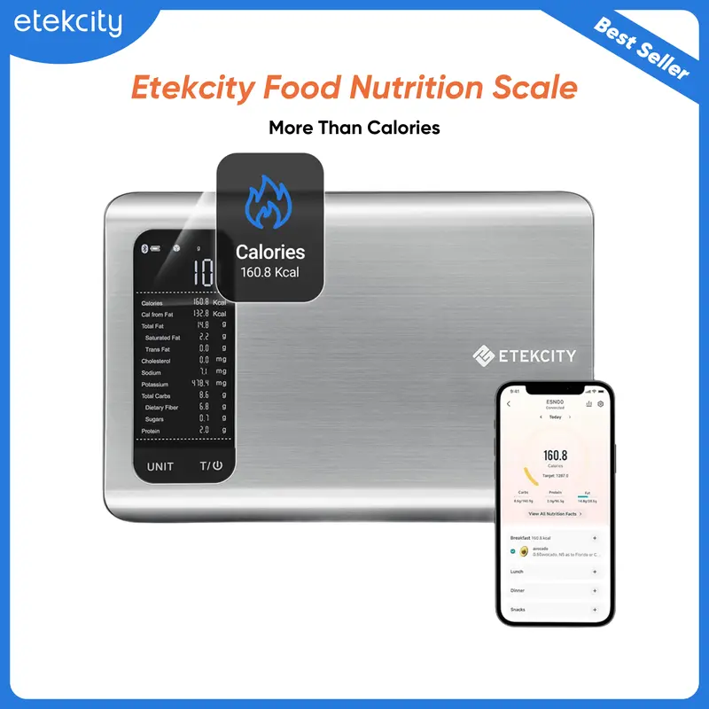 Etekcity ESN00 AI Smart Food Scale | 19 Nutrient Facts Auto Scan | Digital Calorie Counter for Meal Prep & Fitness | Compact Stainless Design 1