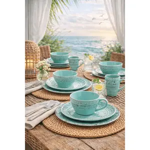 Elama Malibu Waves 16-Piece Dinnerware Set in Turquoise