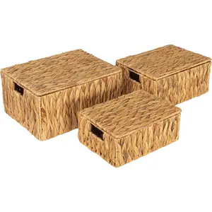 Rectangular Hyacinth Nesting Basket Set with Lid, Natural, Set of 3