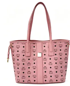MCM Liz Logo Tote Bag in Leather for Women, Medium Size, Pink Color Minimalist Tote Bag Premium Tote Bag Peach Pink Tote Bag Feminine Tote Bag