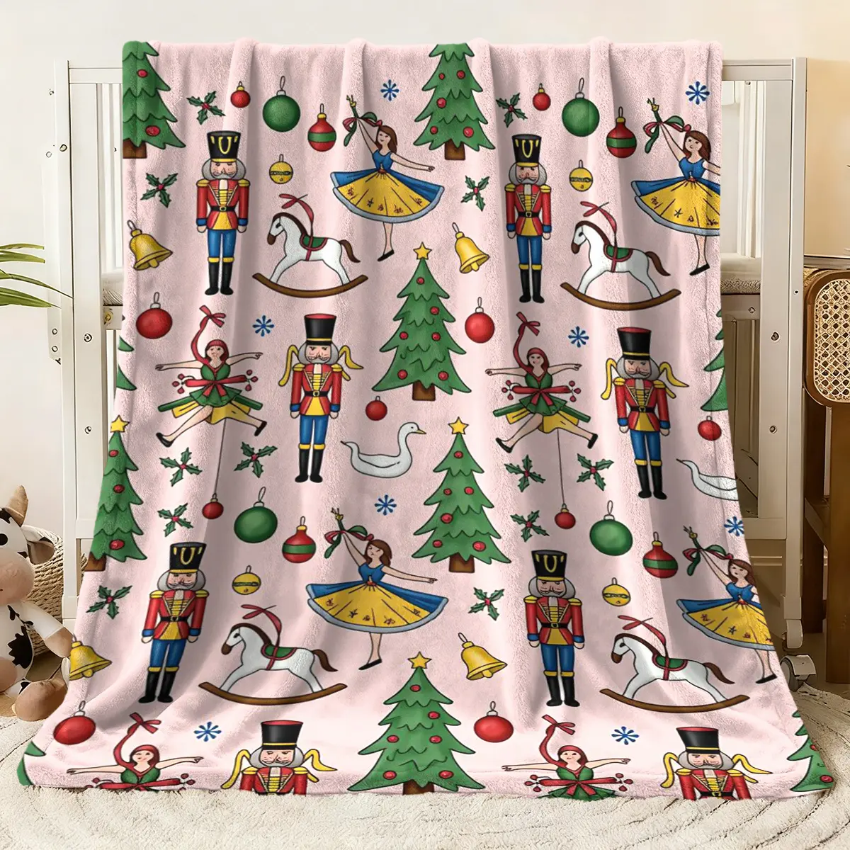 Christmas Nutcracker Flannel Blanket - Dive into cozy comfort with this adorable flannel blanket featuring a charming Christmas print! Adorned with classic Nutcracker soldiers in vibrant red & blue