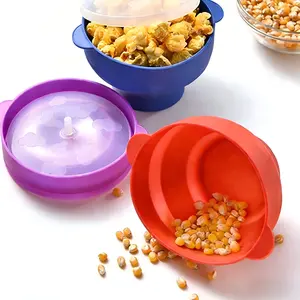 1pc Small Foldable Silicone Popcorn Bowl with Handle High Temperature Resistant with Lid Microwave Heatable Silicone Popcorn Bucket Popcorn Bowl Dishwasher Easy To Clean Snack Bowl