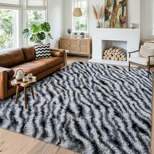 Colla Soft Fluffy Area Rug For Living Room Bedroom, Zebra Stripe Plush Shag Non-Slip Rugs, Fuzzy Shaggy Accent Carpets For BedRooms, Modern Apartment Dorm Indoor Furry Decor