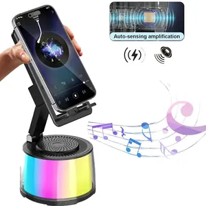 Bluetooth Speaker Phone Stand, Phone Speaker Amplifier, Stereo Sound, Adjustable Holder Wireless Induction Audio Bluetooth Speaker 5in1 Phone Holder Emergency Rechargeable with Colorful Ambient Light 300° Foldable for Tablet iPhone Android