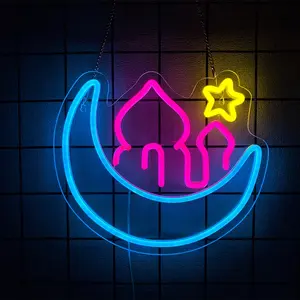 Moon Castle Neon Sign Ramadan Festival Lighted Window Decorations LED Neon Signs for Wall Decor Neon Sign LED Light for Girls Kids Bedroom Wall Home