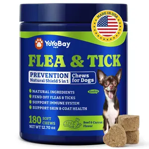 Flea & Tick Prevention for Dogs Chewables, YoYoBay Natural Dog Fleas and Ticks Control Supplement, Dogs Supplement, Natural Shield 5-in-1 Protection, Beef & Carrot Flavor, 180 Soft Chews