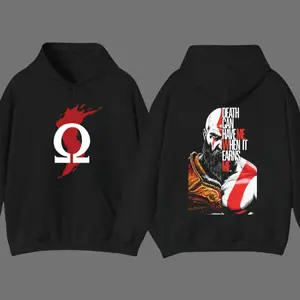 God-Of-War Unisex Fit Hoodie T-Shirt, Retro Vintage Unisex Oversized Anime Graphic Tee – Trendy Y2K Acid Washed Double Printed Cotton T-Shirt, Streetwear Casual Apparel Top, Outfits for Men, Manga Game Movie Lover Gift For Fans Merch