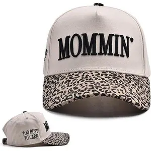 Vintage Two-Tone Trucker Hat | MOMMIN' Embroidery | Ponytail-Fit Baseball Cap for Mom Life Mom Gift Leopard Print