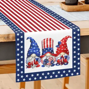 American Flag Gnomes Table Runner 4th of July Independence Day Table Runner Strip and Star Memorial Day Holiday Dining Table Decor for Indoor Outdoor Home Party Decoration