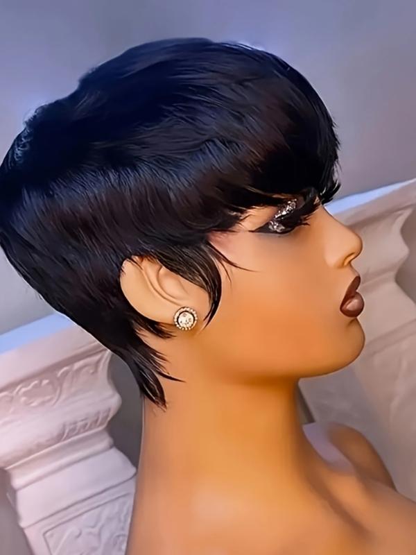 4-Inch Short Wave Wig Human Hair in Natural, Full Machine-Made Design, No Daily Maintenance Required, Unisex Comfortable Style, Rose Net Cap