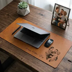 Personalized Sketch Art From Dad Photo Desk Mat, Father's Day Gift For Husband, Daddy Custom Photo Line Art Mouse Pad, Dad Birthday Gift