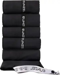 Eunzel Microfiber Workout Towels – 5 Pack Quick-Dry Gym Towels with Silver Ion, Absorbent Sweat Towels for Fitness, Travel & Camping (Black, 31.5"x15.7")