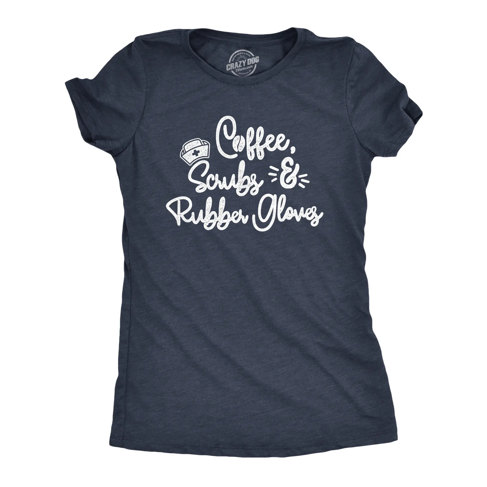 Womens Coffee Scrubs Rubber Gloves T Shirt Funny Nurse Life Tee Funny Womens T Shirts Cute Vintage Fashion Casual Ladies T-Shirt Gift Funny Coffee Top Women's Novelty Tees Navy