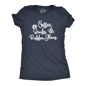 Womens Coffee Scrubs Rubber Gloves T Shirt Funny Nurse Life Tee Funny Womens T Shirts Cute Vintage Fashion Casual Ladies T-Shirt Gift Funny Coffee Top Women's Novelty Tees Navy