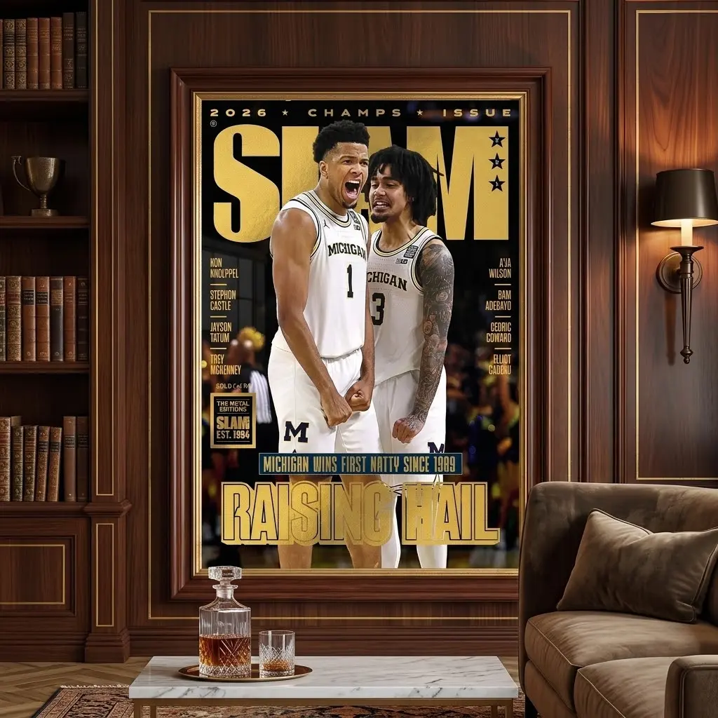 Michigan Wolverines 2026 Basketball Champions Slam Magazine Cover RP Poster