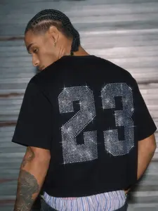 ✨Rhinestone 23 Cropped Tee | Minimalist Metal Bar Boxy T-Shirt | Y2K Hip Hop Streetwear Aesthetic | Men’s Oversized Cropped Top | Trending 2026 Men’s Fashion | Shiny Rhinestone Embellished & Minimalist Design | Perfect for Night Out & Street Style
