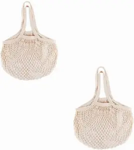 2 Pack Reusable Lightweight Mesh Produce Bags, Washable with Long Cotton String Handles, Eco-Friendly Breathable Storage Solution for Fruits & Vegetables (Grocery Shopping Bags)