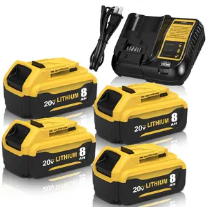4-Packs 8000mAh Replacement for Dewalt 20V Max Batteries and Charger Compatible with DCB206 Series Cordless Power Tools