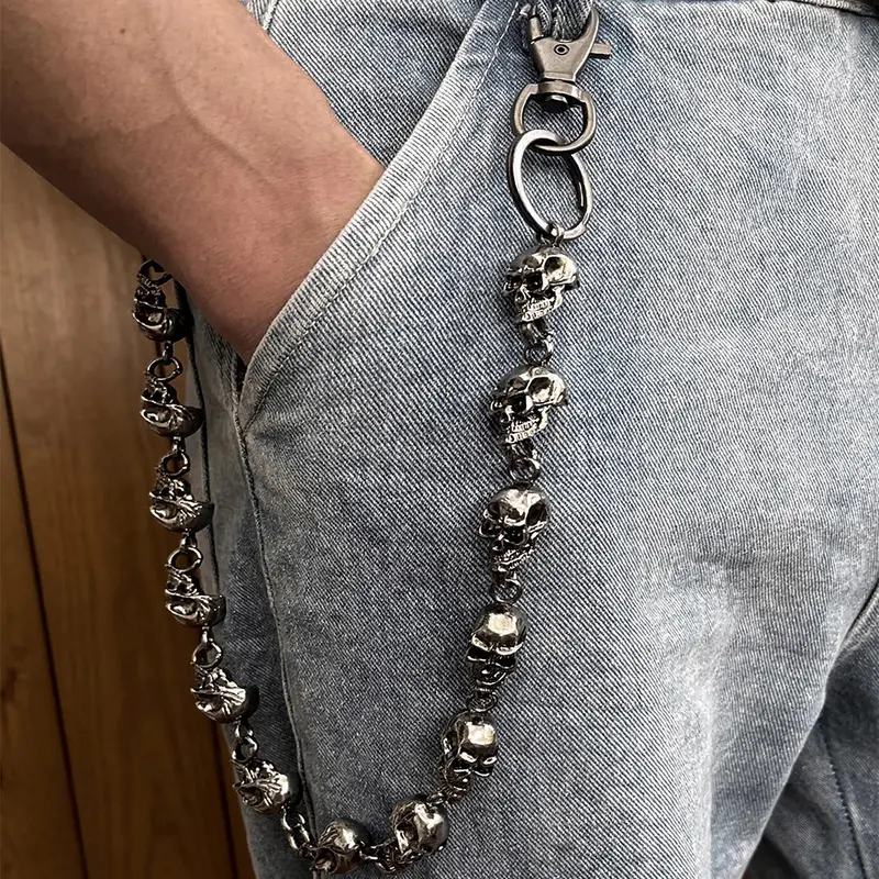 Men's Punk Gothic Biker Chain Wearable Jewelry - Metal Material, Classic Chain Silhouette, Skull Design, Vintage Retro Vibe, Modern Edge, Very Sturdy, 60cm 190g, Hooks on to Belt Loops for Pants Jeans Biker Wallets