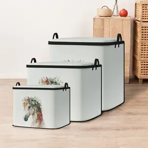 Cute Horse Print Blanket Storage Bag, Durable Material, Easy Carry Handle, Perfect for Home Use, Stores Blankets & Toys