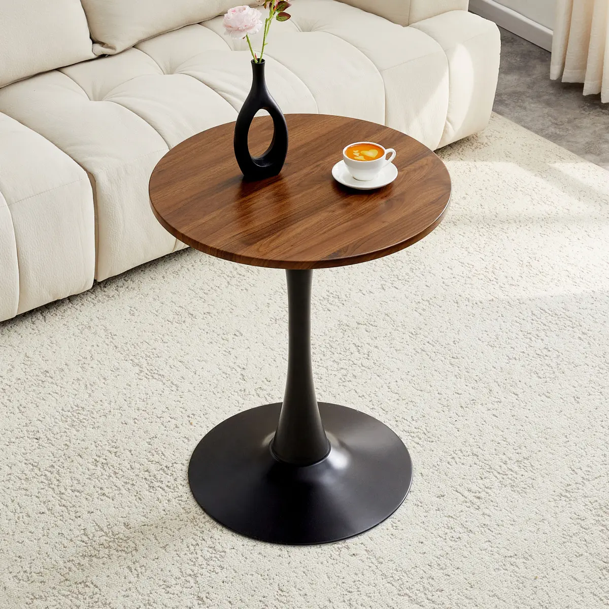 23.6*23.6*28.3 Inch Mid‑Century Round Tulip Pedestal Dining Table, Engineered Wood Multi‑Purpose Table for Small Spaces Kitchen Apartment