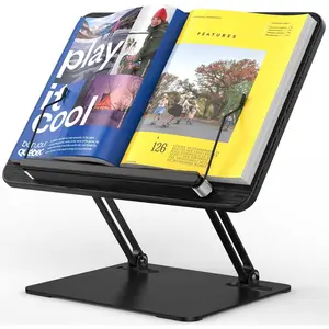 BS01 Adjustable Book Stand for Reading, Ergonomic Laptop Stand with Elastic Page Clips for Music Scores, Recipe, Tablet, Laptop, Black