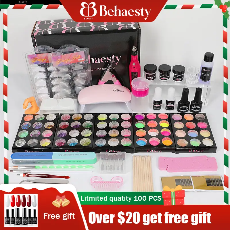 Beginners Professional Acrylic Nails Set with Everything Drill and UV Light, Manicure Cutics Nail Polish Comfort Cosmetic Kit Nail Art Nail Care Gift