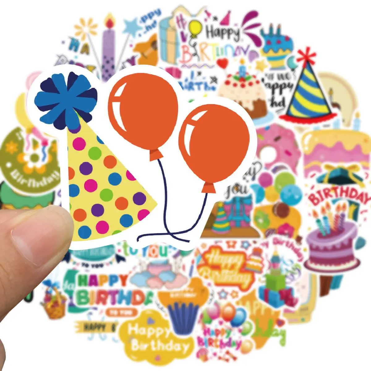 Happy Birthday Sticker, Sticker Sheets, Decal Sticker, 50pcs/set Colorful Birthday Themed Fun Stickers, Waterproof Self Adhesive Decor Paper for Gift Water Bottle Laptop, Scrapbook Accessory