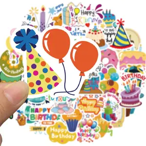Happy Birthday Sticker, Sticker Sheets, 50pcs/set Colorful Birthday Themed Sticker, Waterproof Self Adhesive Decor Paper for Gift Water Bottle Laptop