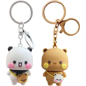 2PCS Cute Keychains,Mini Kawaii Cartoon Statue Figurine Key Chain for Women Girl Backpack