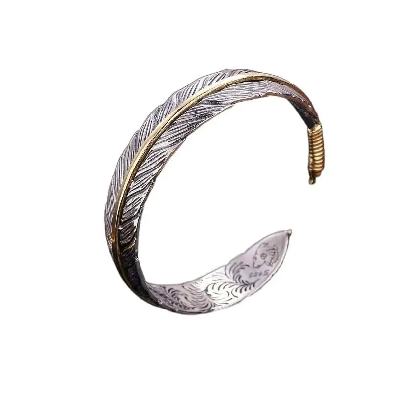 Men's Adjustable Stainless Steel-Silver Alloy Feather Motif Bangle Bracelet - Retro Style Daily Casual Accessory, Party Gift Box Set for Anniversary, Birthday