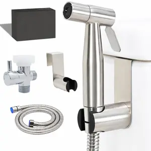 Handheld Toilet Bidet Sprayer — Adjustable Water Pressure, with Hose, Feminine & Pet Wash Kit, Bathroom Hygiene Attachment for Cloth Diaper Cleaning (Quick Install, Stainless Steel)